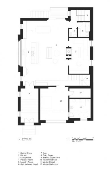 First floor floor plan of church remodeled into a home