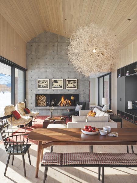 Living space and fireplace in Jackson Hole, Wyo. high-performance home