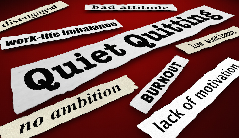 Cut-outs of words associated with quiet quitting 