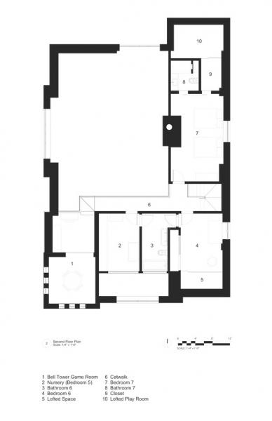 2nd story floor plan of church remodeled into home