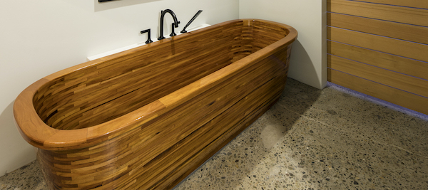 Adaptive reuse with mahogany bath tub