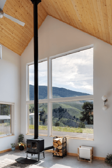 living room window with offset divider
