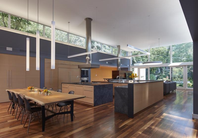 Open-floor-plan-with-kitchen-dining-area-and-clerestory-windows