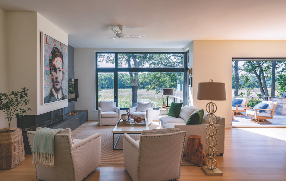 ZeroEnergy Design’s layout for the Hingham Marshfront home's livingroom