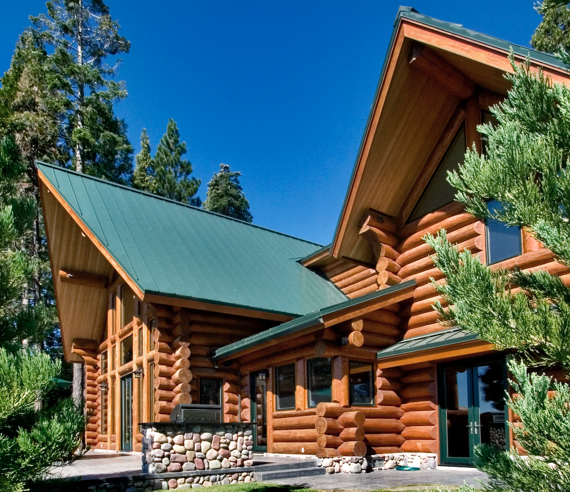 custom log cabin, front overhangs