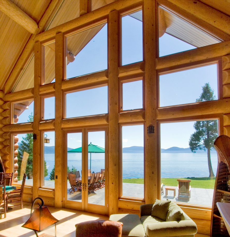 custom log cabin interior window wall