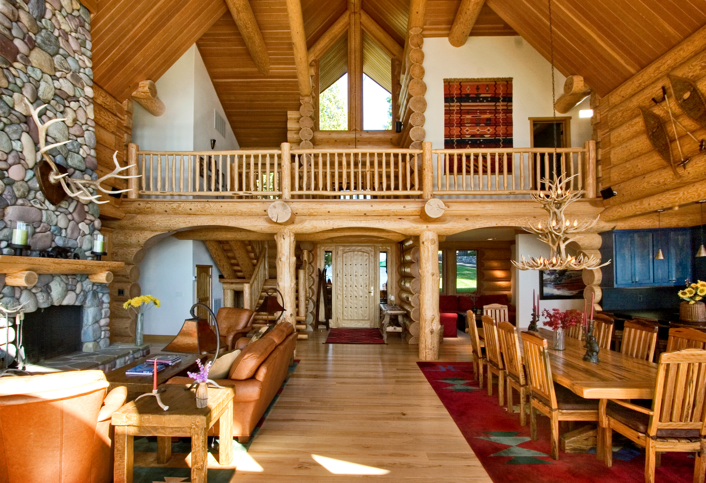 custom log cabin interior balcony