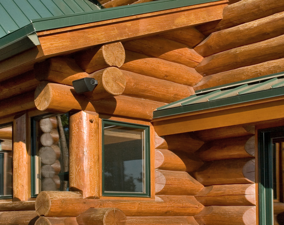 custom log cabin exterior wall and window