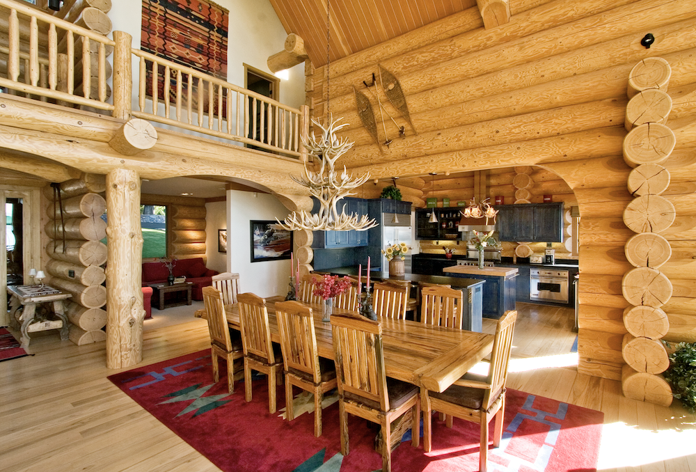 custom log cabin interior dining room