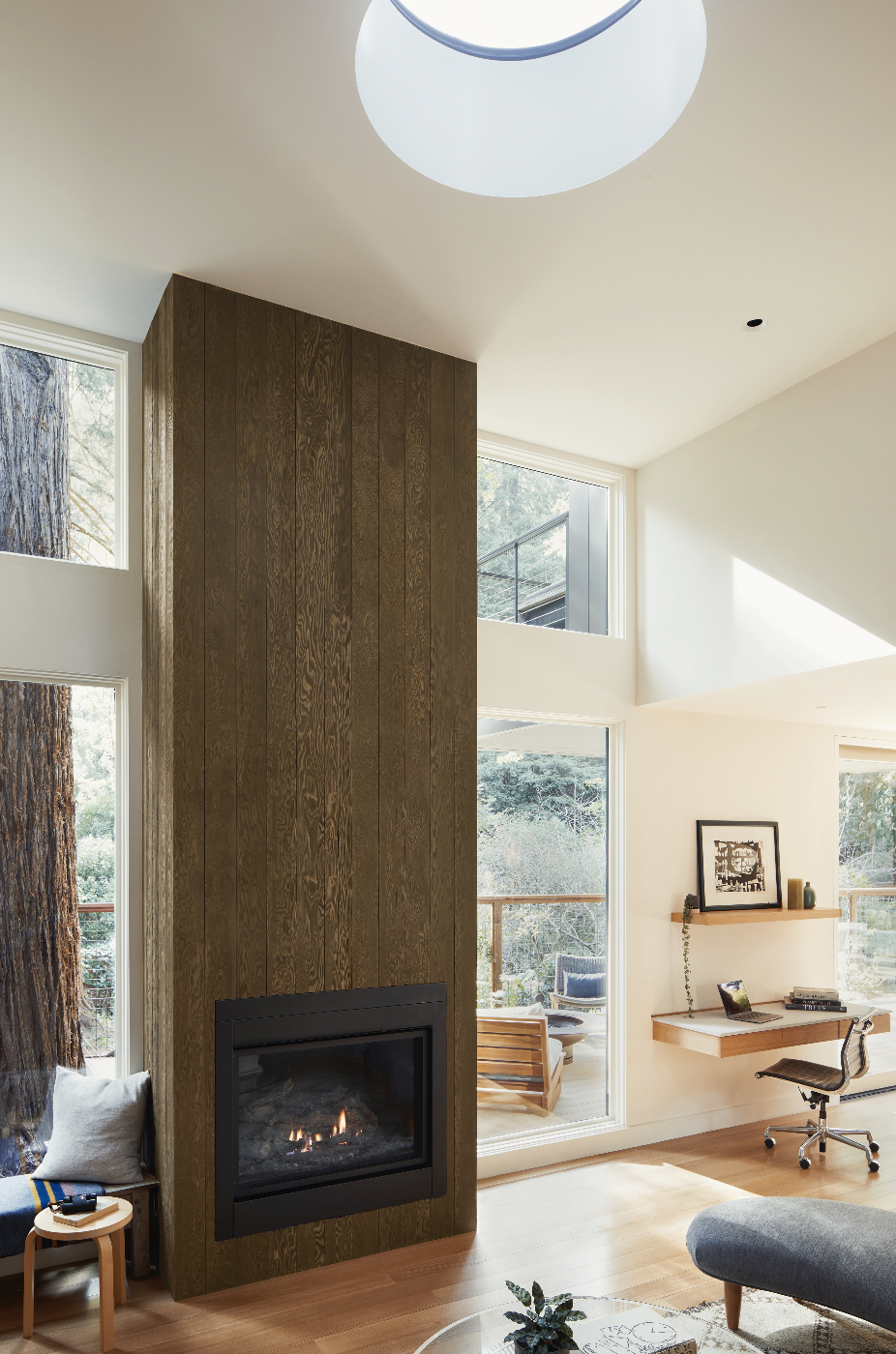 fireplace modern redwood cottage
