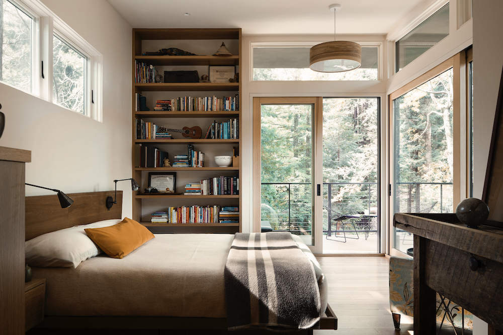 primary bedroom modern redwood cottage