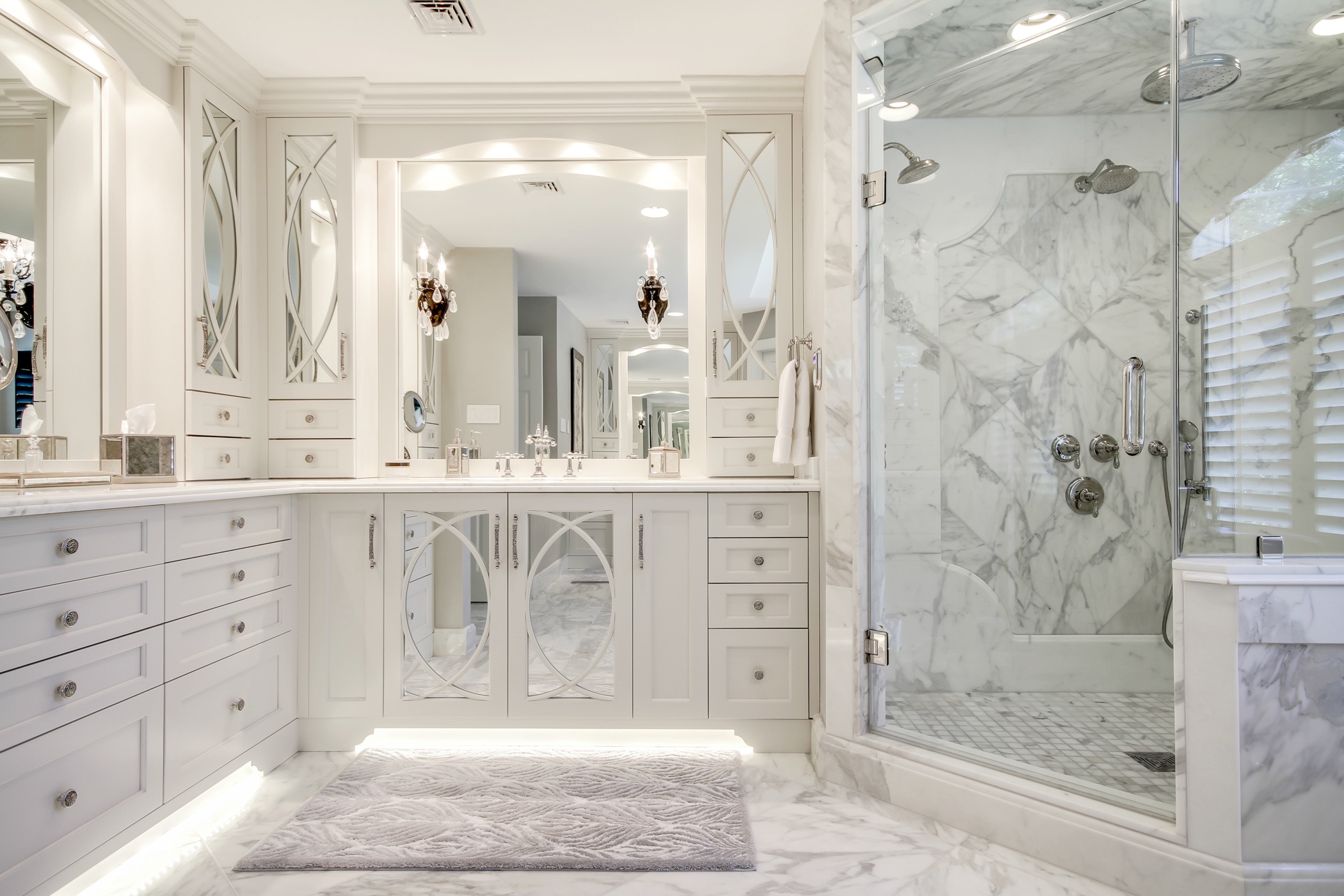 Spa-styled bath with Calacatta marble
